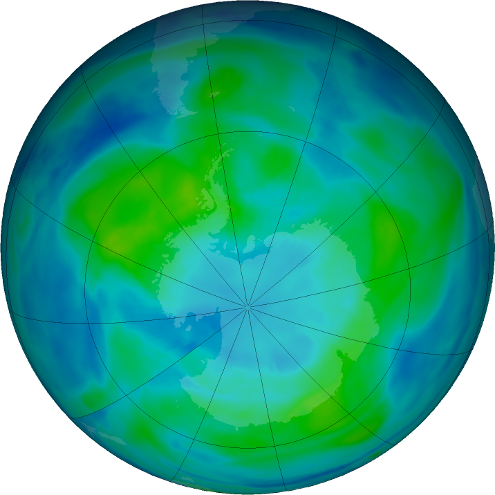 Antarctic ozone map for 04 April 2024